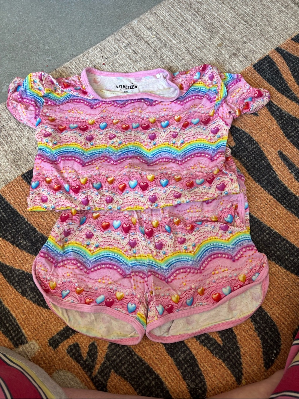 Velveteen Pink Rainbow Heart Girls Matching Set